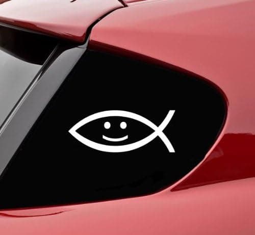 Slap-Art Jesus Fish Smile face Christian Love Funny Vinyl Decal Sticker