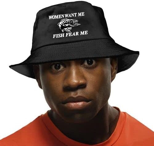 Women Want Me Fish Fear Me Men's Sun Hat Fisherman Bucket Hat Womens UV Protection Fishing Cap Black