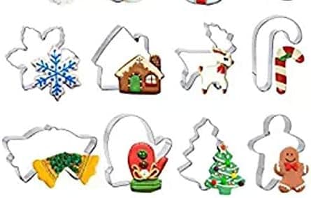 Christmas Cookie Cutter Set - 12 Piece Cutters Molds Include Snowflake, Reindeer, Gingerbread Men, Christmas Tree, Snowman, Santa ect