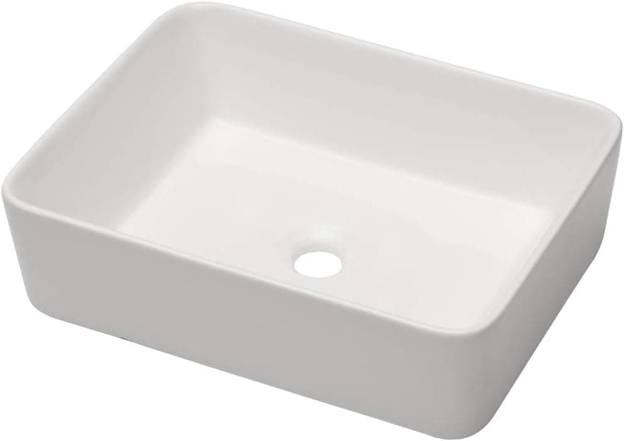 Rectangle Above Counter Vessel Sink - Mocoloo 19"x15" Small Countertop Installation Bathroom Sink White Porcelain Ceramic Lavatory Vanity Sink Basin Without Overflow.