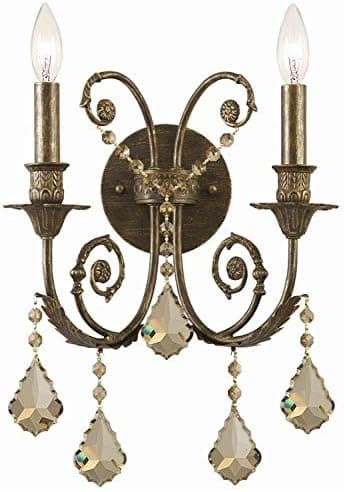 Regis 2 Light Golden Teak Crystal Bronze Sconce