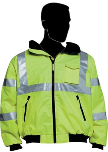 Liberty Glove & Safety C16722G/4XL HiVizGard Polyester Class 3 Bomber Jacket with 2" Wide Silver Reflective Stripes, 4X-Large, Lime Green