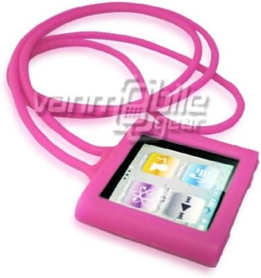 Hot pink soft silicone skin lanyard case for iPod Nano 6