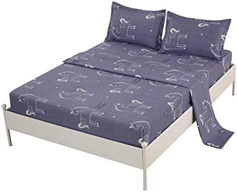 SDIII 3PC Unicorn Bedding Sheet Sets Twin Size Blue Bed Sheets with Flat Fitted Sheet for Girls and Kids