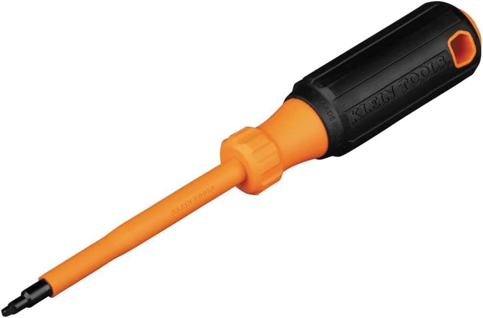 Klein Tools 6884INS Insulated Screwdriver, 1000V #1 Square Tip Screwdriver with 4-Inch Shank, Tip-Ident, Cushion-Grip Handle