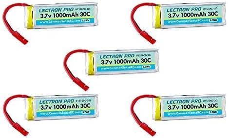 Common Sense RC (5 Pack) Lectron Pro 3.7V 1000mAh 30C Lipo Battery with JST Connector for Dromida Vista