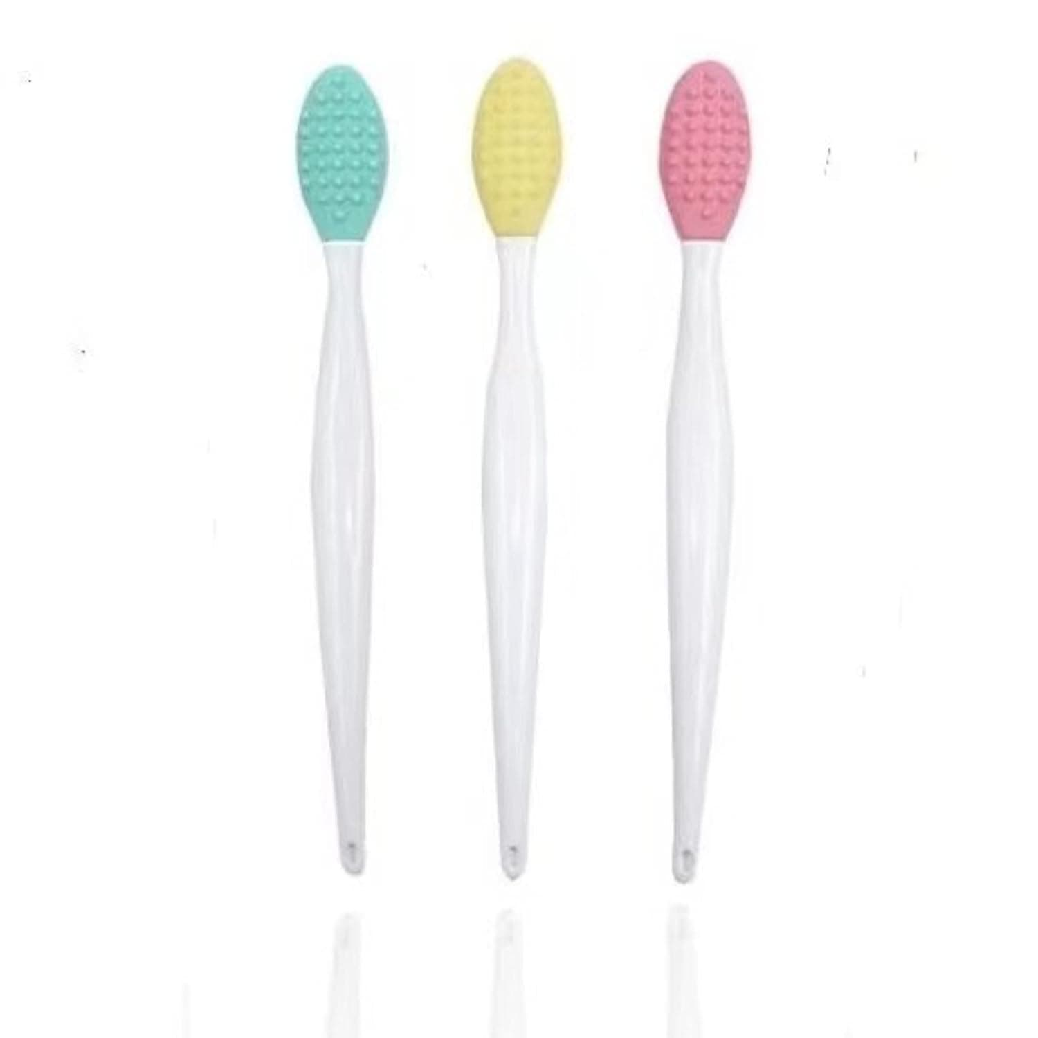 3 Pieces Silicone Exfoliating Lip Brush Tool Double-sided Soft Lip Brush for Smoother and Fuller Lip Appearance (Yellow, Mint Green, Pink)