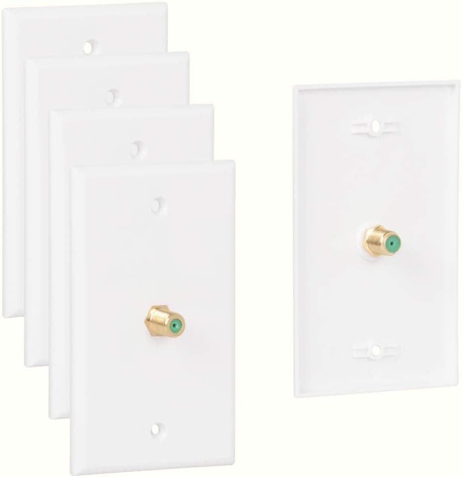 Wi4you Coax Wall Plate with 3GHz F Connector, Single Gang Coaxial Wall Plate, 5 Pack in White