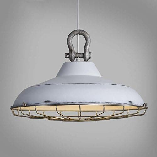 SUSUO 18" Wide Barn Pendant Light Fixtures Retro Rustic Warehouse Shade Hanging Ceiling Lighting with Wire Cage,White