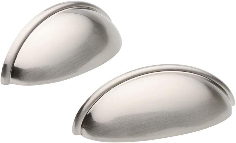 2 Pack Bin Cup Drawer Pulls 3" Inch (76mm), Brushed Satin Nickel Modern Cabinet Hardware Handles for Kitchen Dresser Cupboard Furniture Bathroom by METCOZ