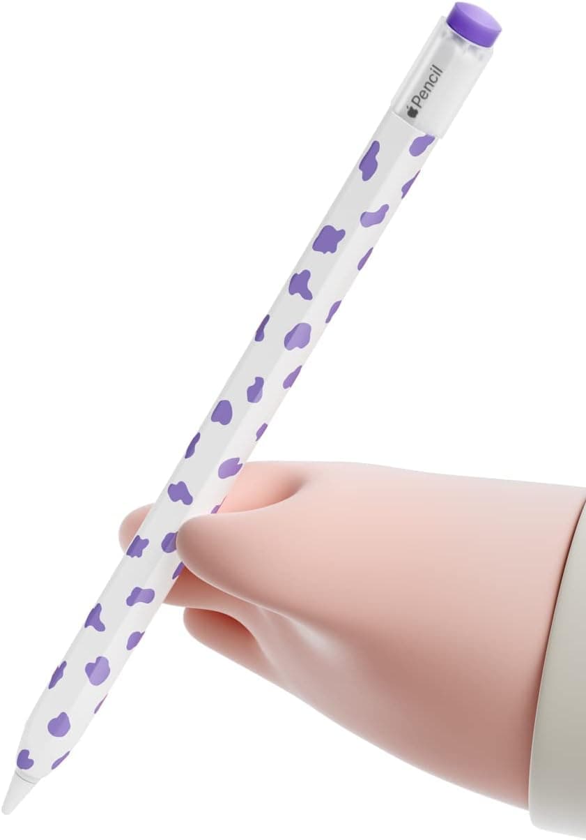 ELETIUO Cow Print Silicone Case for Apple Pencil 2nd Generaion Cover,Protective Skin Grip Sleeve with Cap Accessories Compatible for iPad Pro 11 12.9 inch,Purple