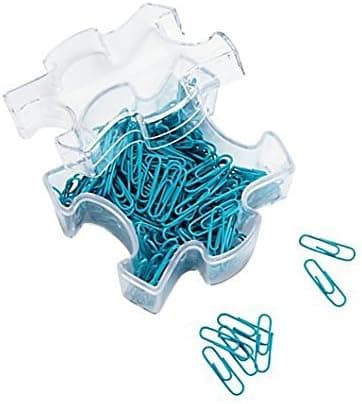 Aqua Paper Clips - 220 Clips - Puzzle Piece Storage Container