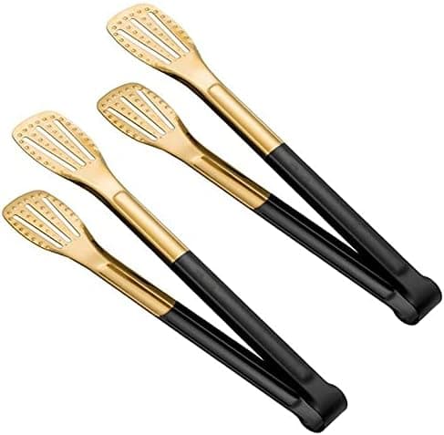 Black Gold Kitchen Cooking Tongs Stainless Steel Pliers Food Seriving Tongs BBQ Grilling Hollow - 2 Pack 11-Inch