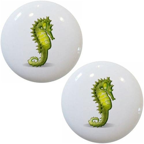 Set of 2 Green Seahorse Ceramic Cabinet Drawer Knobs