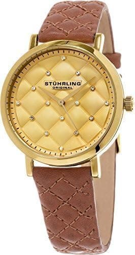 Stuhrling Original Women's Audrey Quartz Quilted Swarovski Crystal Dial Watch with Quilted Leather Band 462 Series