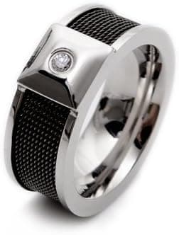 K Mega Jewelry Black & Silver Crystal Stainless Steel Mens Ring 8 9 10 11 12