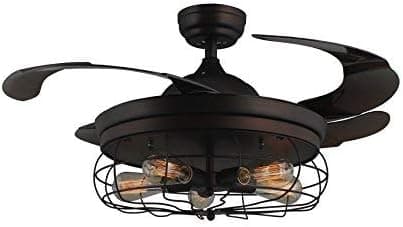45" Industrial Edison Bulbs Ceiling Fans Wire Caged Acrylic Retractable Blades and Remote Control, Matte Black Finish