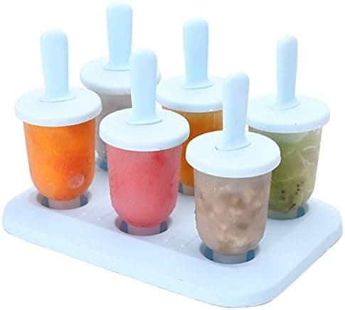 VANGOAL Popsicle Molds, 6 Popsicle Holder Popsicle Maker DIY Homemade Mini Popsicle Molds with Tray and Reusable Sticks for Ice Pop Frozen Yogurt Juice Fruit No Drip for Baby Kids (Small Blue)