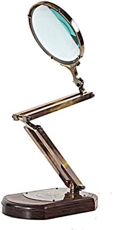 Brass Big Zig Zag Magnifier Glass W/ Wooden Base
