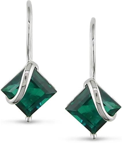 10k White Gold Simulated Emerald Earrings