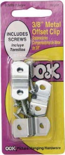OOK 50234 Offset Mirror Clips with Hardware, Steel Mirror Holders, Wall Anchors (3/8")