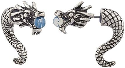 LUX ACCESSORIES Burnish Silver Dragons Front Back Earrings