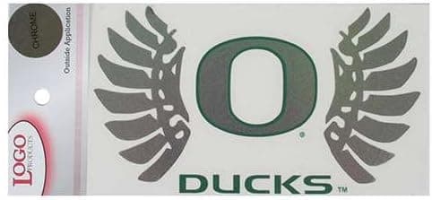 Oregon Ducks Wings Logo Decal - Chrome/Green - 6" x 3.5"