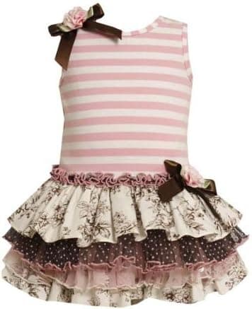 Bonnie Jean Baby Girls Stripe Mixed Fabric Skirt Dress, Pink, 12-24 Months
