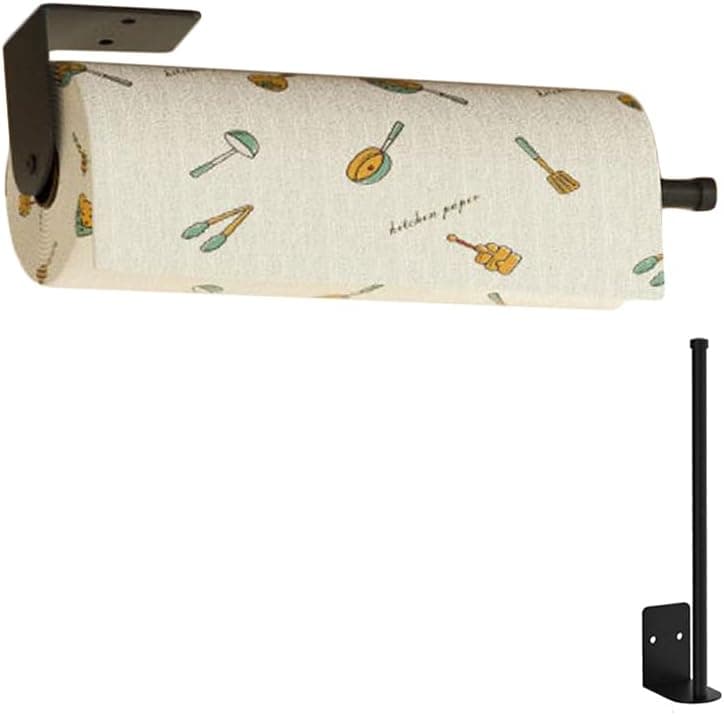 Paper Towel Holder 9.7" Under Kitchen Cabinet - Self Adhesive Paper Towel Bar, SUS304 Stainless Steel Wall Mount, Matte Black Paper Towel Rack.(Black, M)