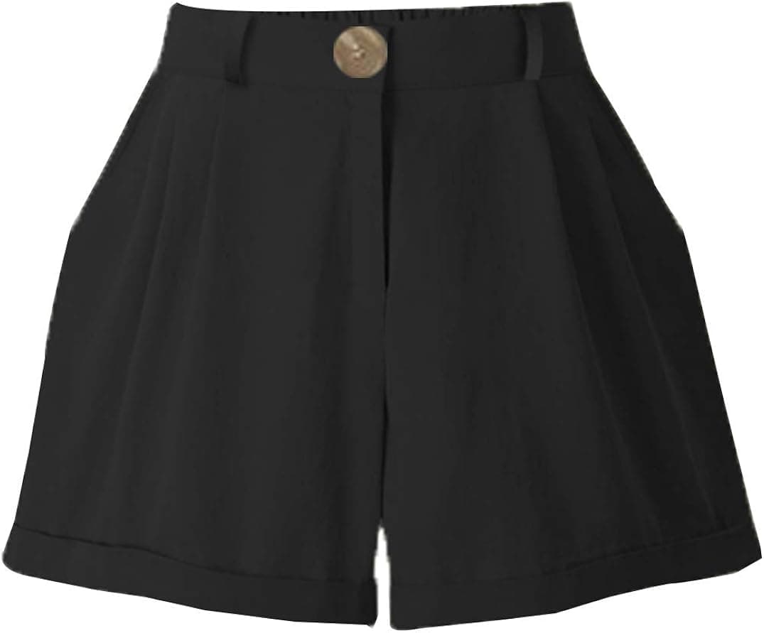 Vcansion Womens Button Waist Summer Casual Comfy Chino Shorts with Pockets Black US 2XL/Asian 7XL