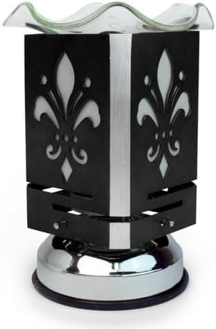 Fleur de Lis Metal and Glass Electric Oil and Wax Warmer (Black)