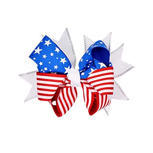 Lux Accessories Xmas Christmas Holiday White American Flag July 4th Inspired Ribbon Bow Hair Clip