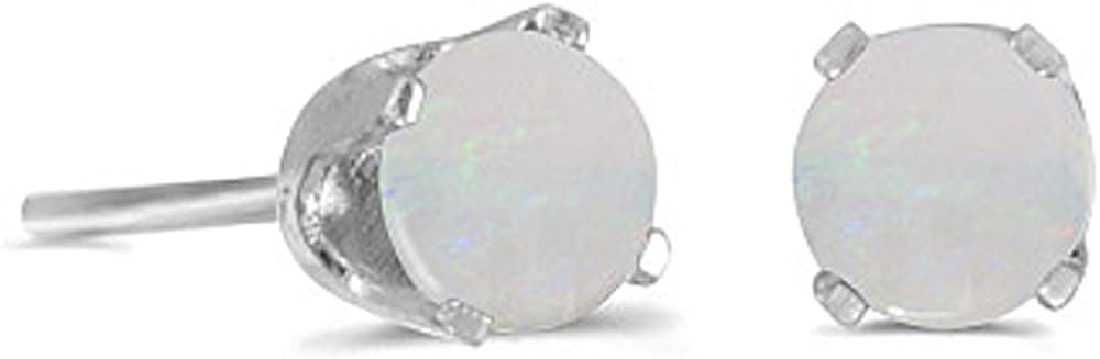 Prong Set 4 MM Natural Opal Earring Studs in 14K White Gold
