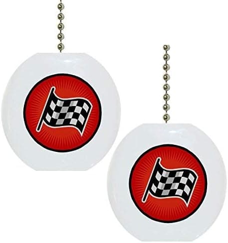 Set of 2 Red Checkered Flag Solid Ceramic Fan Pulls