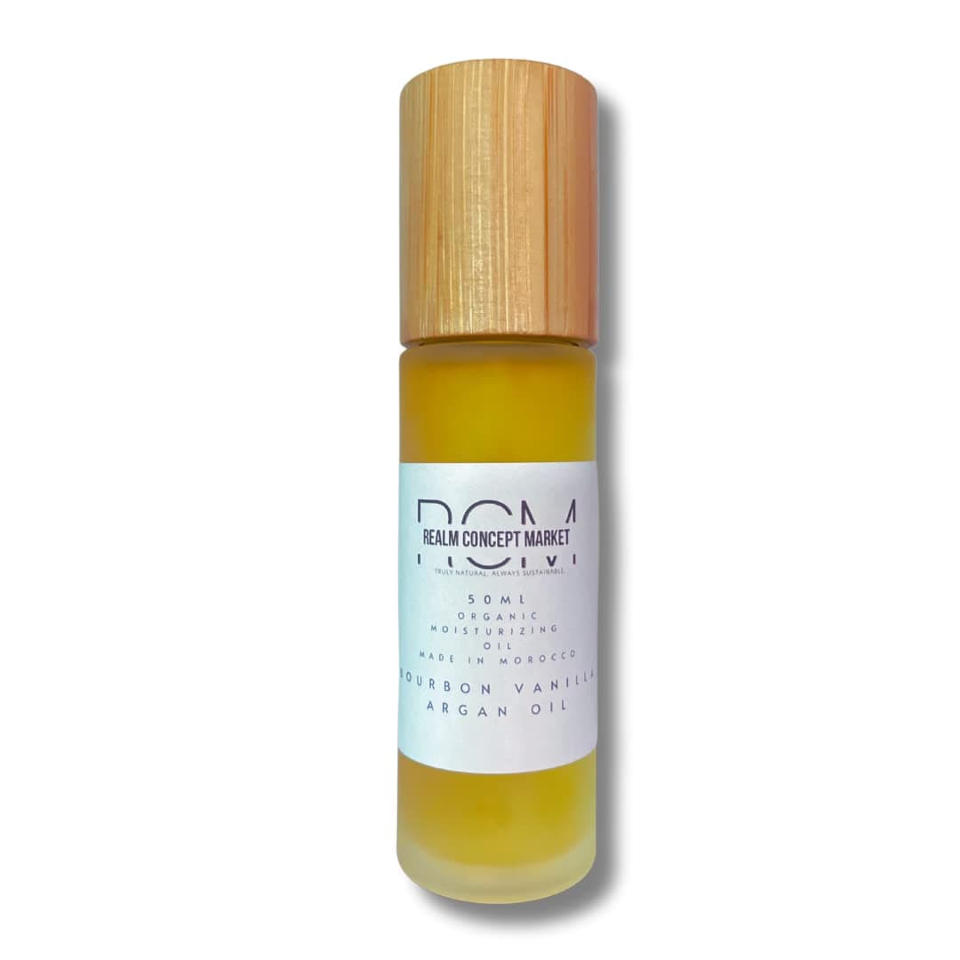 Realm Concept Market Bourbon Vanilla Argan Oil (1.7 fl oz), 100% Pure Argan Oil, Light, And Natural | Nourishes Dry Skin, Dry Scalp, Hair & Nails