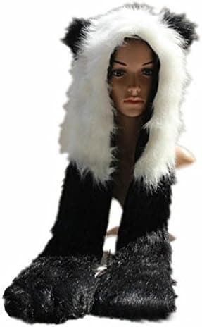 YunNasi Black-White Panda Adult Teens Full Animal Hoodie Cosplay Scarf Glove with Paws
