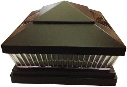 8-Pack Solar Fence Post Cap Lights, BLACK SEMI-GLOSS TEXTURED FINISH Cap, Vertical-Lined Clear Lens, White LED fit on 6x6 Vinyl/PVC or Wood Posts