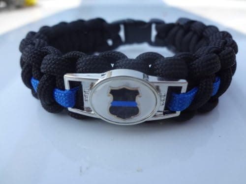 BOSTONRED2010 Police Thin Blue Line Shield Paracord Survival Bracelet with Charm