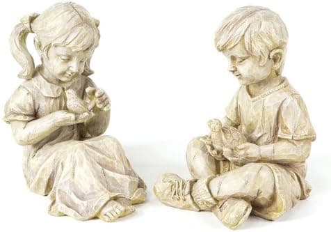 CC Home Furnishings Set of 2 Inspirational Statuary Children with Animals Outdoor Garden Figures 9"