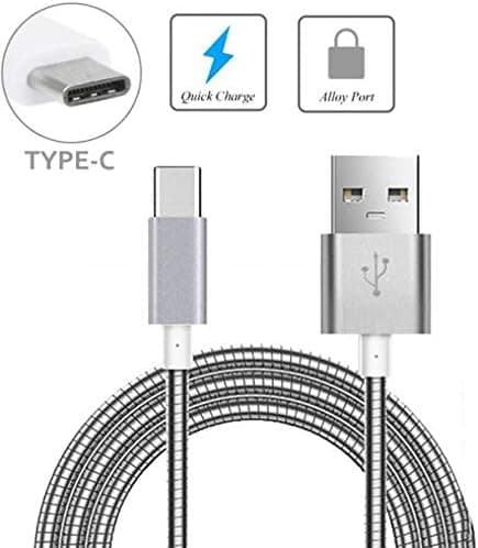 Metal Braided Type-C USB Cable Charger Sync Wire 6ft Long Data Cord USB-C [Supports Fast Charge] for AT&T Samsung Galaxy S8 Active - AT&T Samsung Galaxy S8+ - AT&T Samsung Galaxy S9 (G960UZPAATT)