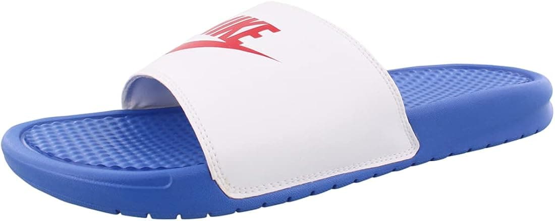 Nike Men's Benassi Just Do It Slides (BLUE/RED/WHITE, numeric_10)