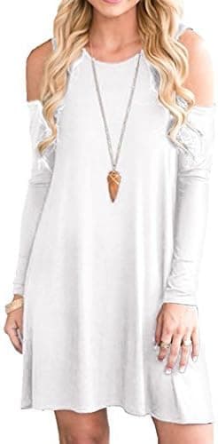 OFEEFAN Womens Cold Shoulder Swing Dresses Casual Tunic with Pockets