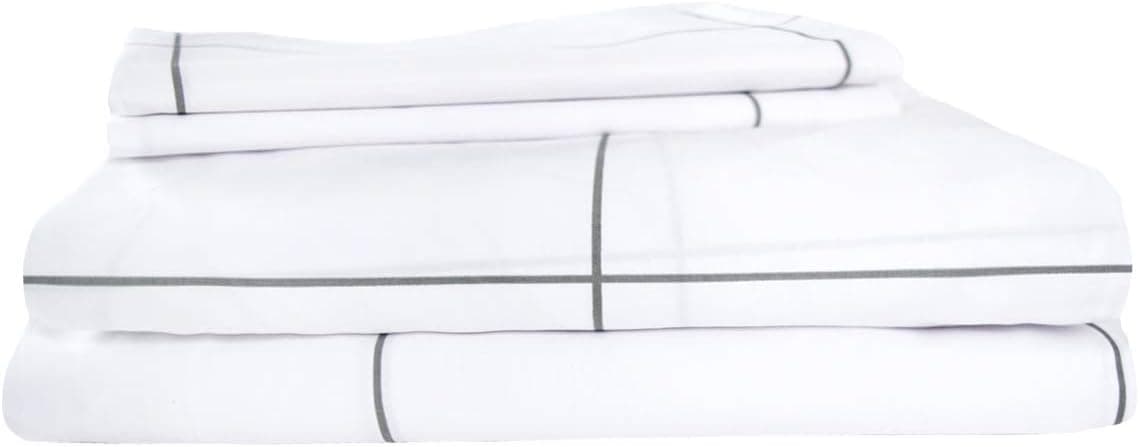 Cotton & Calm Premium Quality King Size Sheets - 100% Cotton Percale King Sheets - Luxury Bed Sheets & Pillowcases Set - (Grey Windowpane, 1 Flat Sheet, 1 Fitted Sheet, 2 Pillow Cases)