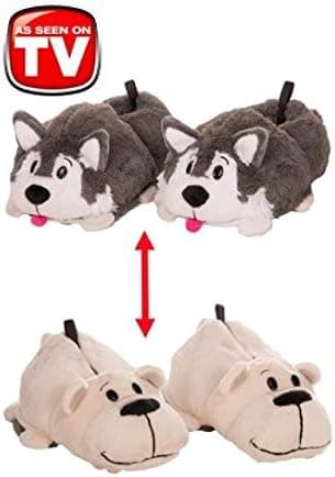FlipaZoo 2-in-1 Husky to Polar Bear Plush Slippers by Jay at Play (Large)