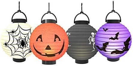 Halloween Pumpkin Lantern - Jack o Lantern [4 Pack]LED Pumpkin Spider Bat Skeleton Light - Halloween Indoor Outdoor Holiday Party Decor Paper Lantern