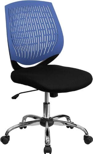 Flash Furniture Blue Plastic Back Task Chair with Black Fabric Seat and Chrome Base
