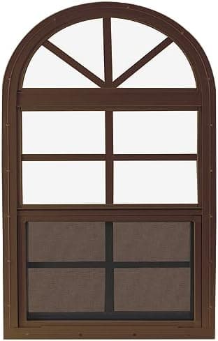 Shed Windows and More Arched Shed Playhouse Windows 24" x 48" Brown, Safety Glass Aluminum Frame