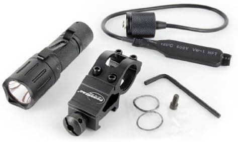 PowerTac Cadet Weapon Kit LED Flashlight with CREE XPG R5 LED 300 Lumens - Uses 1 x CR123A (Includes mount and pressure switch)