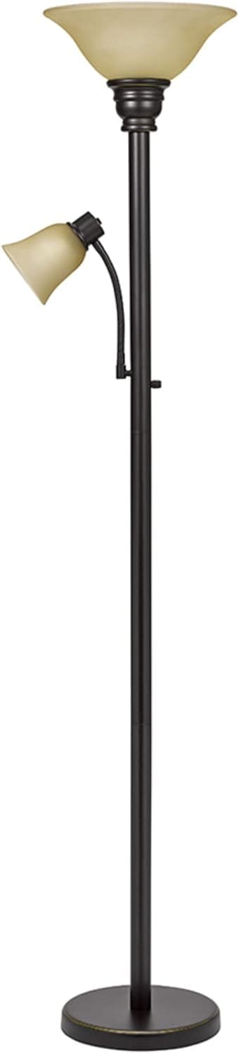 Catalina Lighting 21402-000 Transitional Metal Uplight Floor Lamp with Reading Light and Glass Shades, 71", Dark Bronze