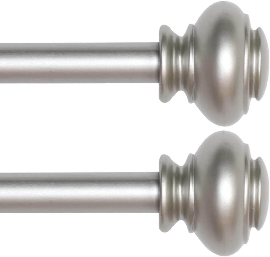 Turquoize 2 Pack Window Curtain Rods for Windows 28 to 48 inch Nickel Curtain Rods Adjustable Decorative Single Curtain Rod Set with Nickel Urn Finial, 3/4 Inch Diameter, Nickel, 2 Pack